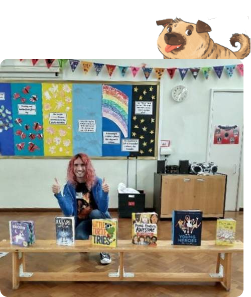 Library worker presenting at a school assembly