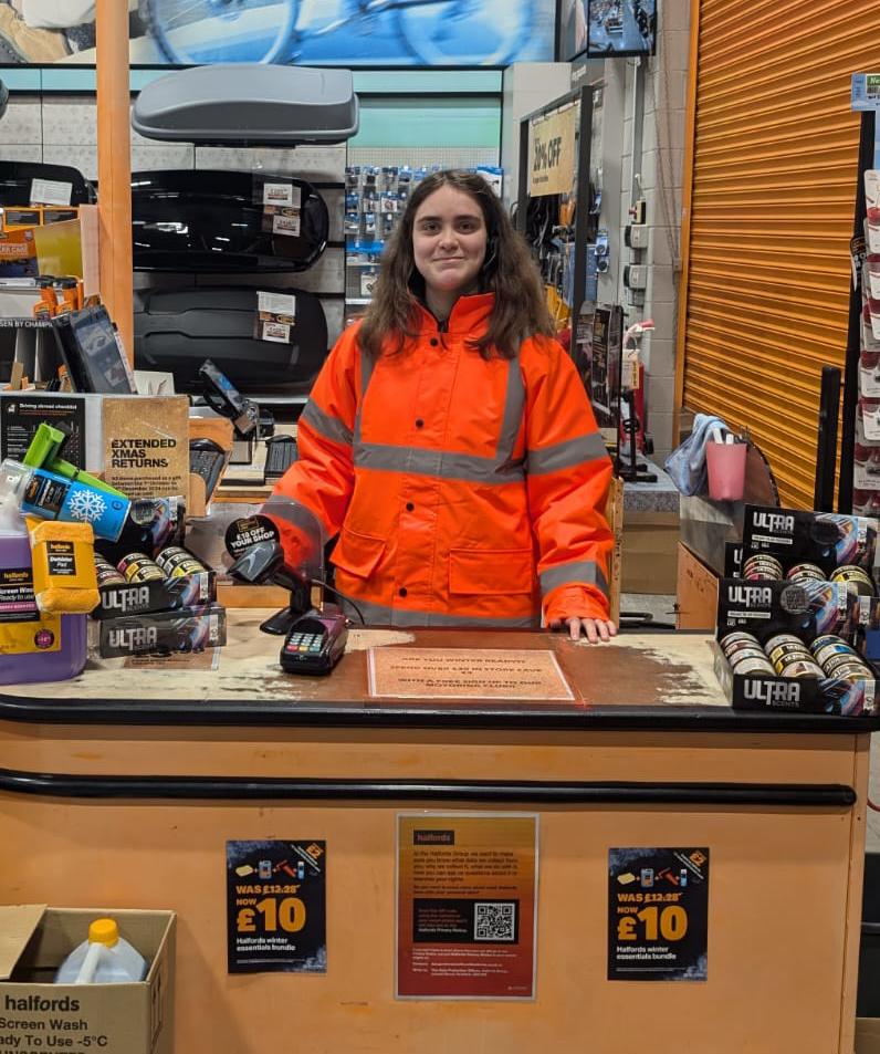 Amy at work at Halfords