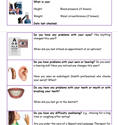 A snippet of what the Annual Health Checklist looks like in Hertfordshire